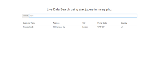 Live Data Search using Ajax jquery in mysql php.